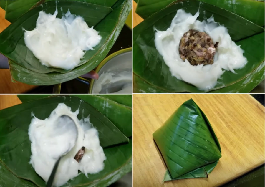 Gói bánh thật chặt để tránh bị bung khi hấp